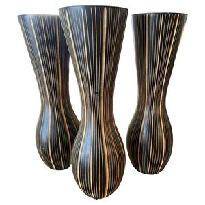 Large Carved Wood Candleholder Set of 3